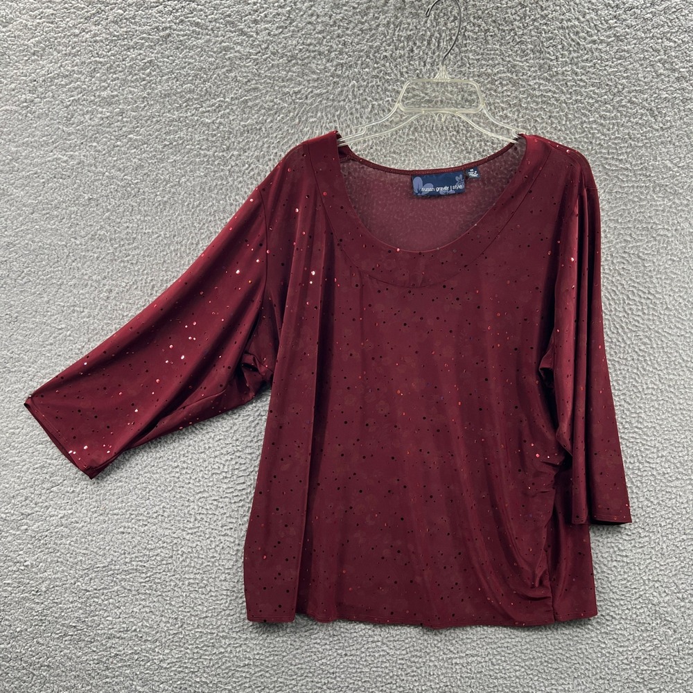 Susan Graver Womens Liquid Knit Top 2X Metallic Dot Shimmer Plus Flowy Stretch